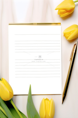 康乃馨黄色纸张笔唯美背景