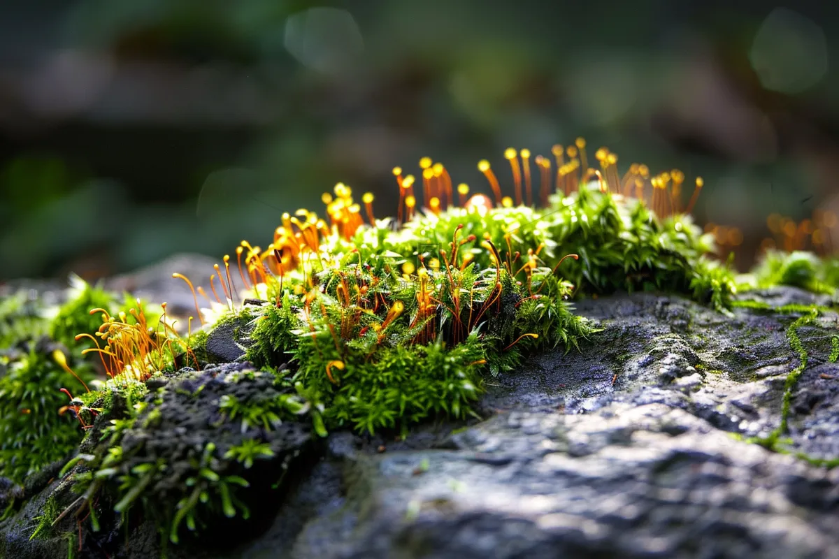 苔藓石壁上生长的苔藓春天摄影图