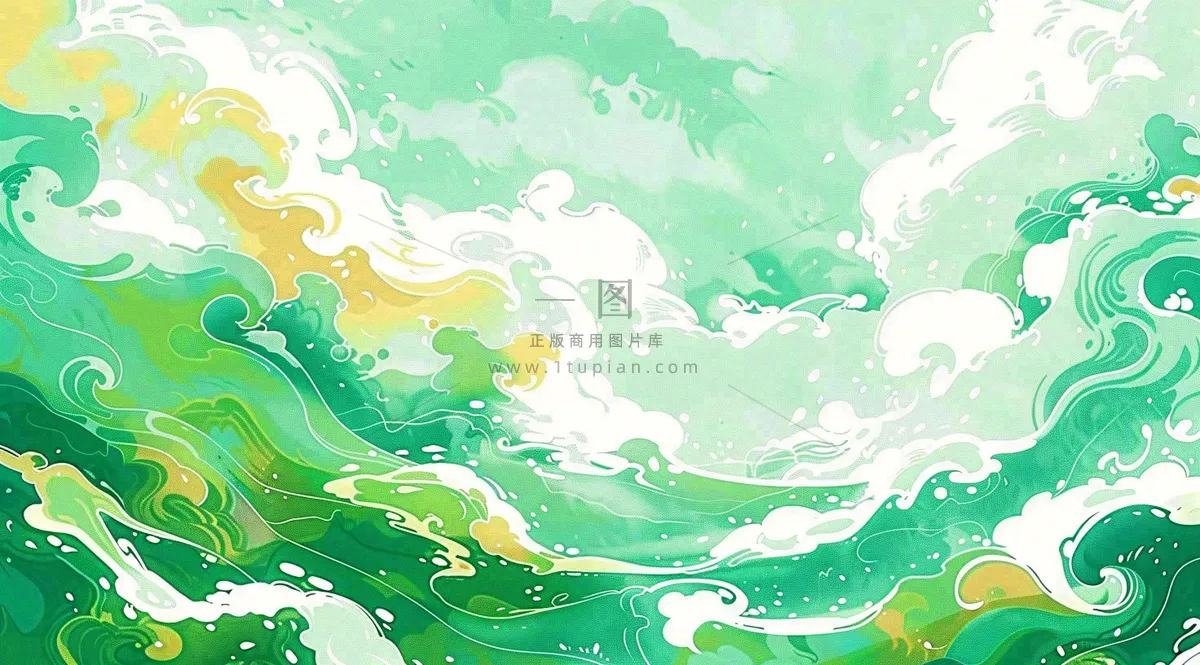 端午节水浪花绿色创意插画背景