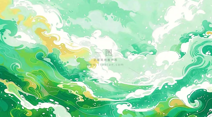 端午节水浪花绿色创意插画背景 端午节水浪花绿色创意插画背景