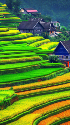 春天唯美绿色梯田种植,乡村小屋,谷雨摄影图 春天唯美绿色梯田种植,乡村小屋,谷雨摄影图
