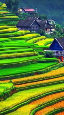 春天唯美绿色梯田种植,乡村小屋,谷雨摄影图 春天唯美绿色梯田种植,乡村小屋,谷雨摄影图