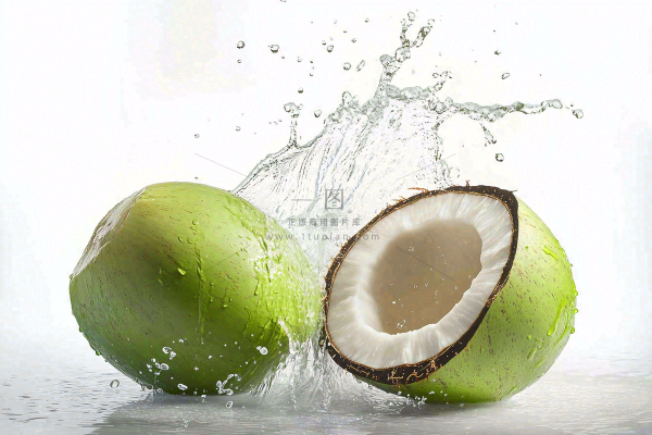 two green coconuts with a splash of water on them, an illustration of by Rodney Joseph Burn, shutterstock, renaissance, coconuts, f 2.5, f4.5 