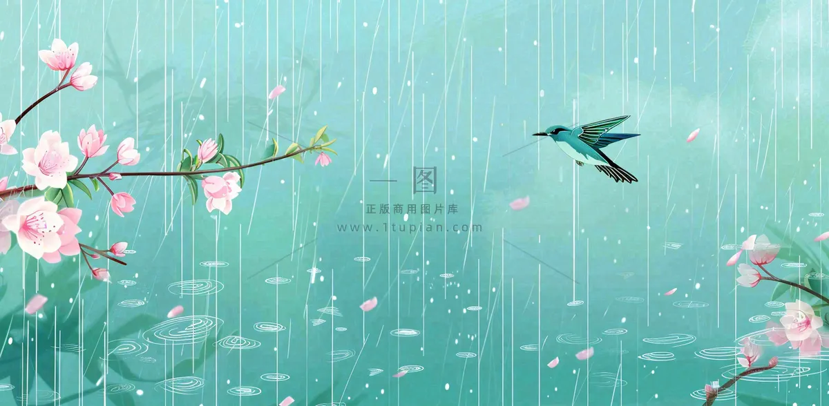 春天梅雨时节春暖花开燕子雨水谷雨惊蛰插画背景