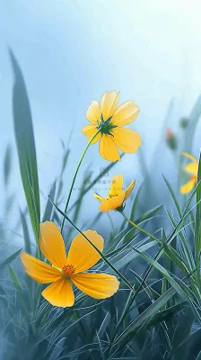 春天小黄花花朵阳光蓝天白云清新，立春惊蛰春分摄影图