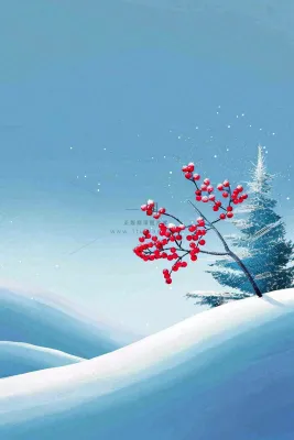 冬天雪山白霜红色果实覆盆子霜降寒露背景