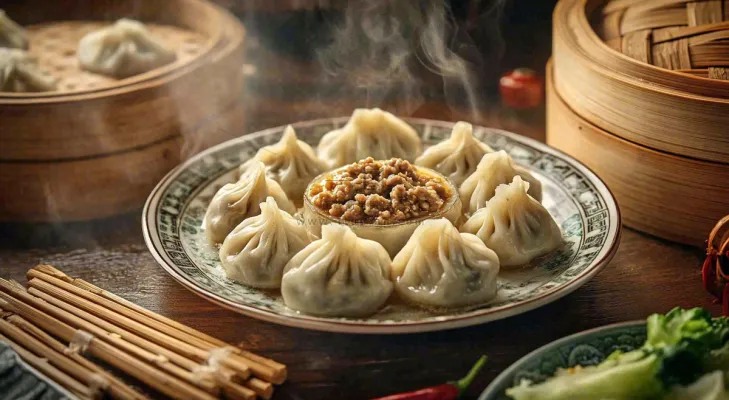 笼屉美味的灌汤包早点美食摄影图