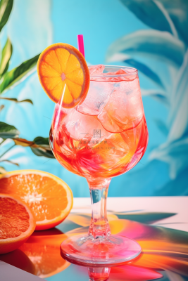 西柚气泡果酒饮料摄影图