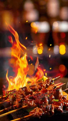 中餐美食烧烤烤串火焰摄影图背景