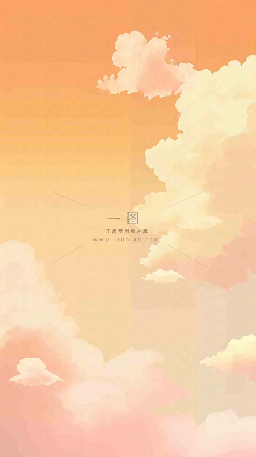 橙色渐变落日天空白云简约扁平手绘背景