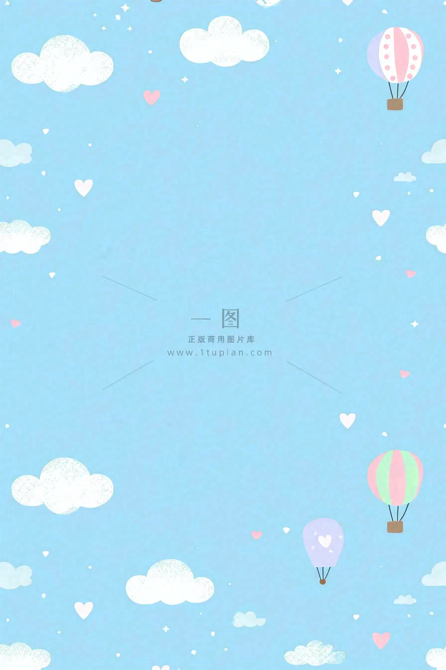 蓝色天空白云热气球儿童节卡通插画背景