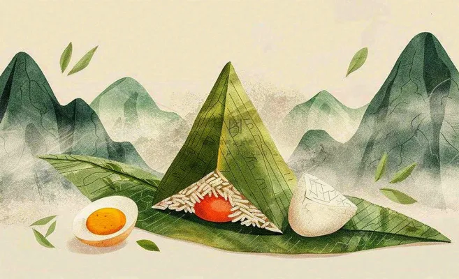 端午佳节粽子绿色青山国风插画水彩绘画背景 端午佳节粽子绿色青山国风插画水彩绘画背景