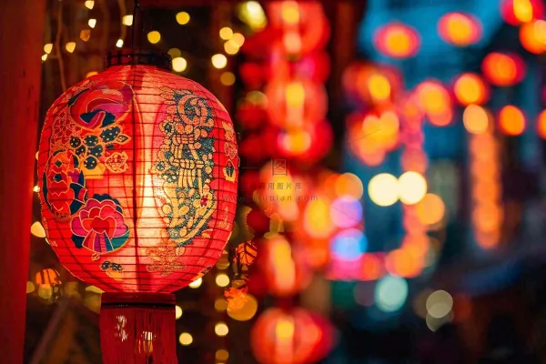 新春新年街上红灯笼热闹节日庆祝摄影图