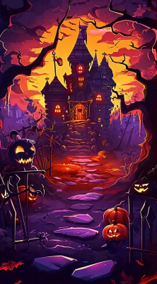 万圣节紫色暗黑恐怖卡通插画手绘西方节日