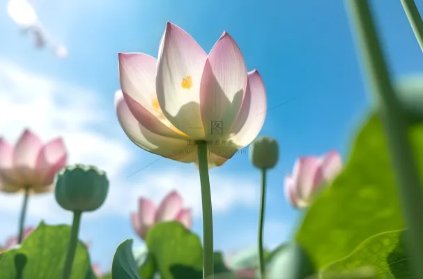 绿叶蓝天莲花,佳能 eos 5d mark iv 风格,超高清图像,蓝绿色和粉红色,中国朋克,超现实主义摄影图 绿叶蓝天莲花,佳能 eos 5d mark iv 风格,超高清图像,蓝绿色和粉红色,中国朋克,超现实主义摄影图