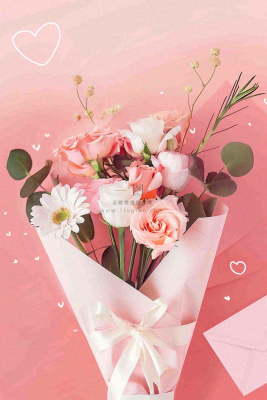 粉色鲜花玫瑰花花束妇女节七夕摄影图