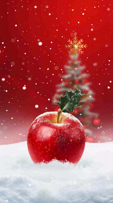 雪地里的红苹果雪花平安夜红色背景