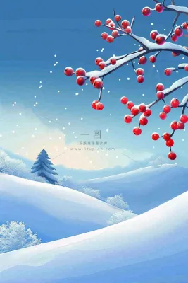 冬天雪山白霜红色果实覆盆子霜降寒露背景