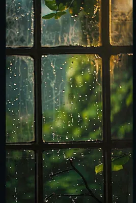 窗户上雨水雨滴摄影图