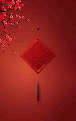 红色国风背景梅花花朵插画元旦背景