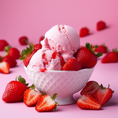 草莓冰淇淋球夏日清凉粉色背景摄影图 草莓冰淇淋球夏日清凉粉色背景摄影图