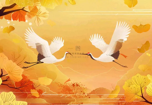 金色银杏仙鹤重阳节山脉中式祥云山水秋天古风中国风手绘背景重阳节 金色银杏仙鹤重阳节山脉中式祥云山水秋天古风中国风手绘背景重阳节