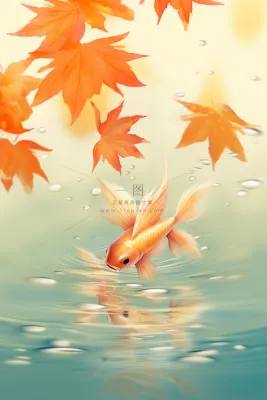 简约银杏叶金鱼简约秋叶背景