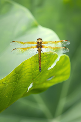 蜻蜓绿叶上停留的竹蜻蜓昆虫春天摄影图