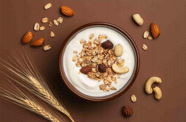 坚果燕麦酸奶饮品食物摄影图