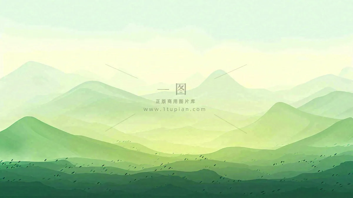 绿色延绵山脉意境国风