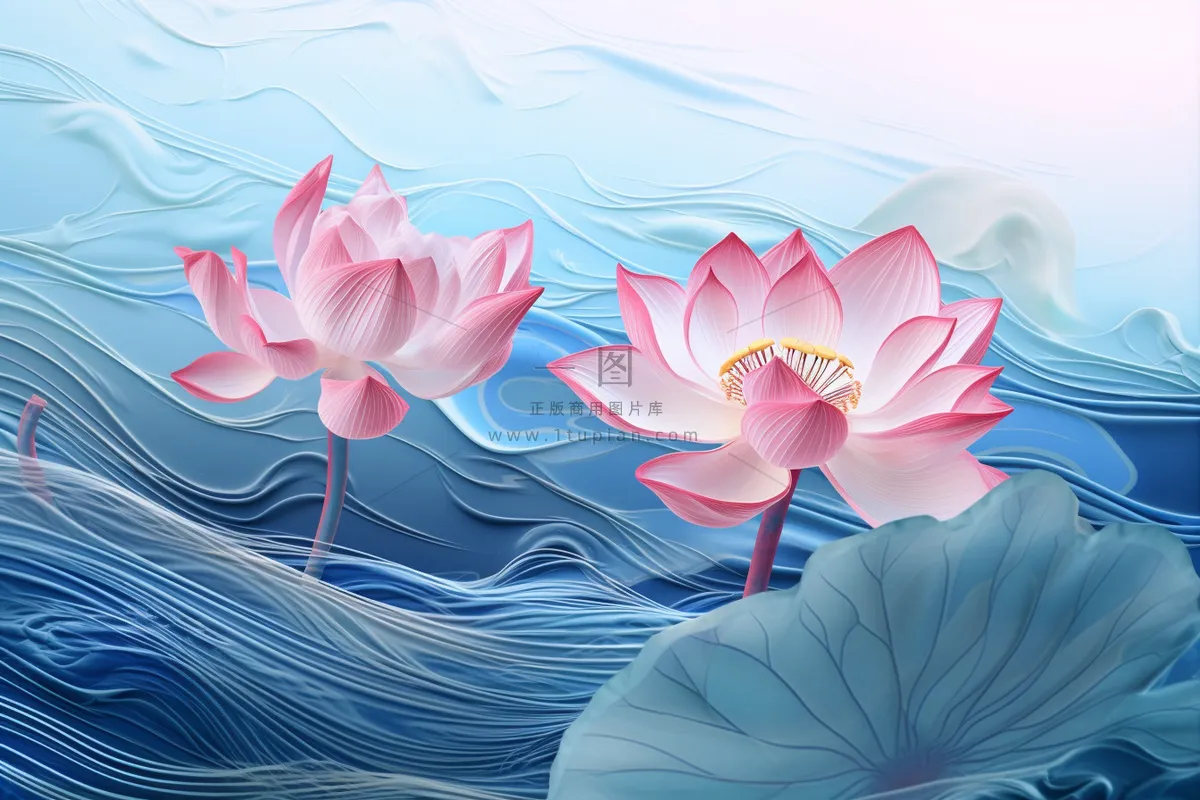 简约大气荷花蓝色水背景