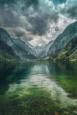 高原雪山下的湖泊自然风景乌云摄影图