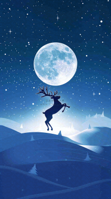 夜晚蓝色星空下的月亮麋鹿跃起平安夜插画背景