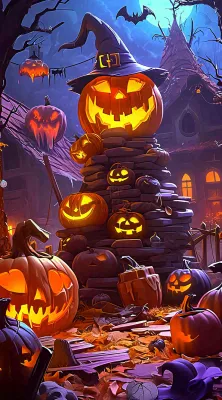 恐怖气氛万圣节南瓜屋子，西方节日卡通