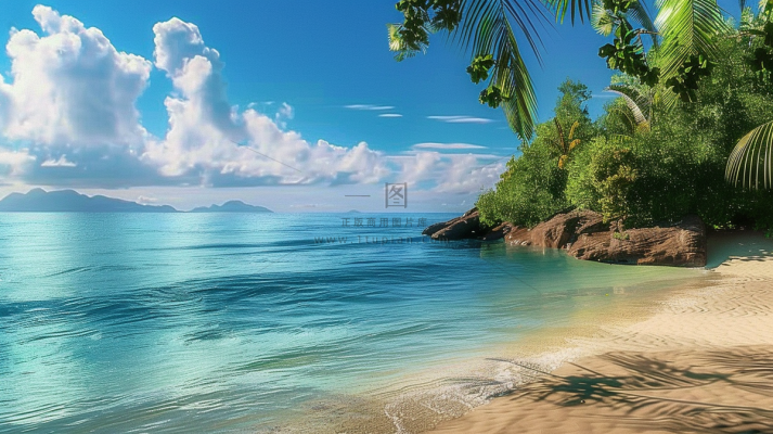 海边沙滩礁石大自然风光摄影图