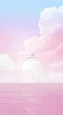 粉蓝渐变天空白云简约温馨，阳光海面海洋扁平插画