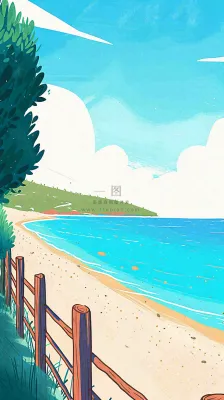 海边沙滩玩耍旅行夏日假期游玩手绘插画,可爱清新,夏至小暑大暑 海边沙滩玩耍旅行夏日假期游玩手绘插画,可爱清新,夏至小暑大暑