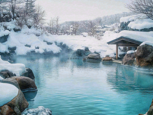 户外天然温泉汤浴秋冬摄影图 户外天然温泉汤浴秋冬摄影图