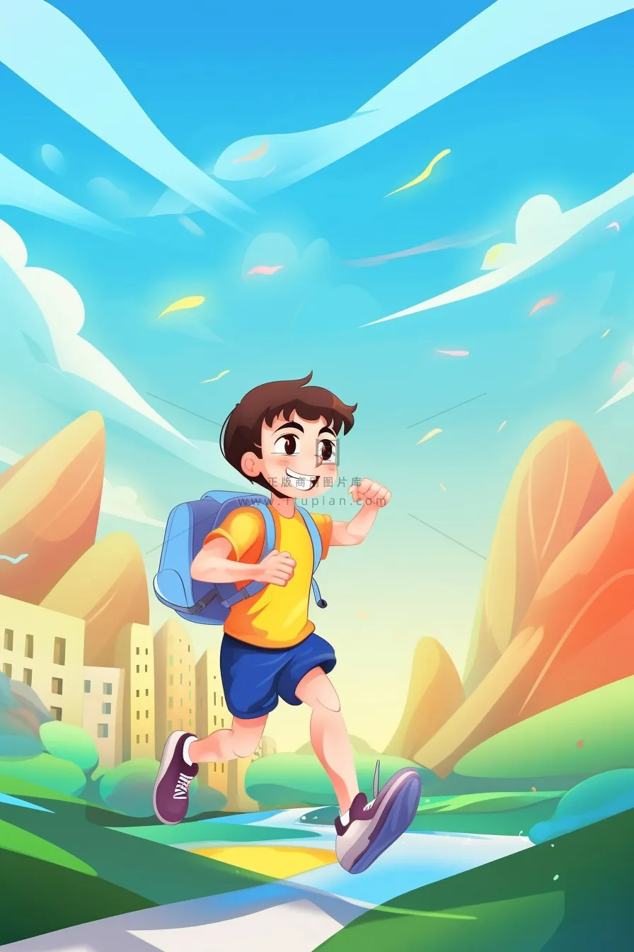奔跑校园清新花草儿童人物背景