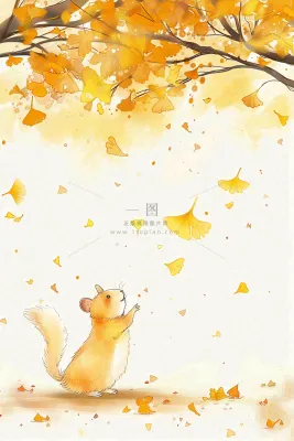 秋天银杏树下的松树秋意金黄色立秋秋分白露唯美插画背景 秋天银杏树下的松树秋意金黄色立秋秋分白露唯美插画背景