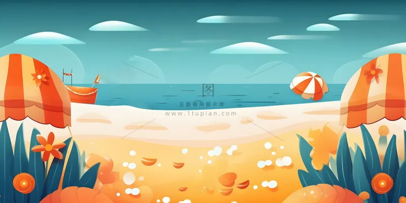 沙滩遮阳伞海洋金橘色背景
