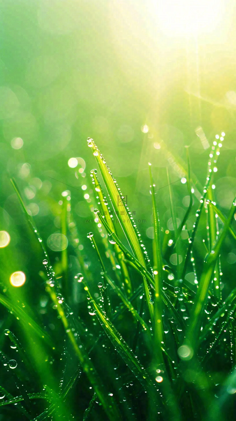 春天草地雨水雨露露珠绿草清新，谷雨雨水惊蛰白露摄影图