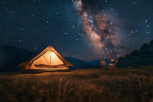 野外露营星空夜晚山顶的帐篷摄影图