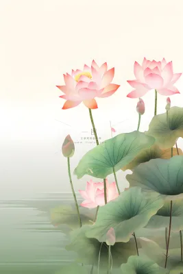 意境国潮荷花简约淡雅背景 意境国潮荷花简约淡雅背景