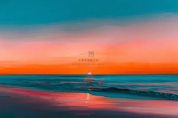 落日海洋沙滩夕阳晚霞摄影图 