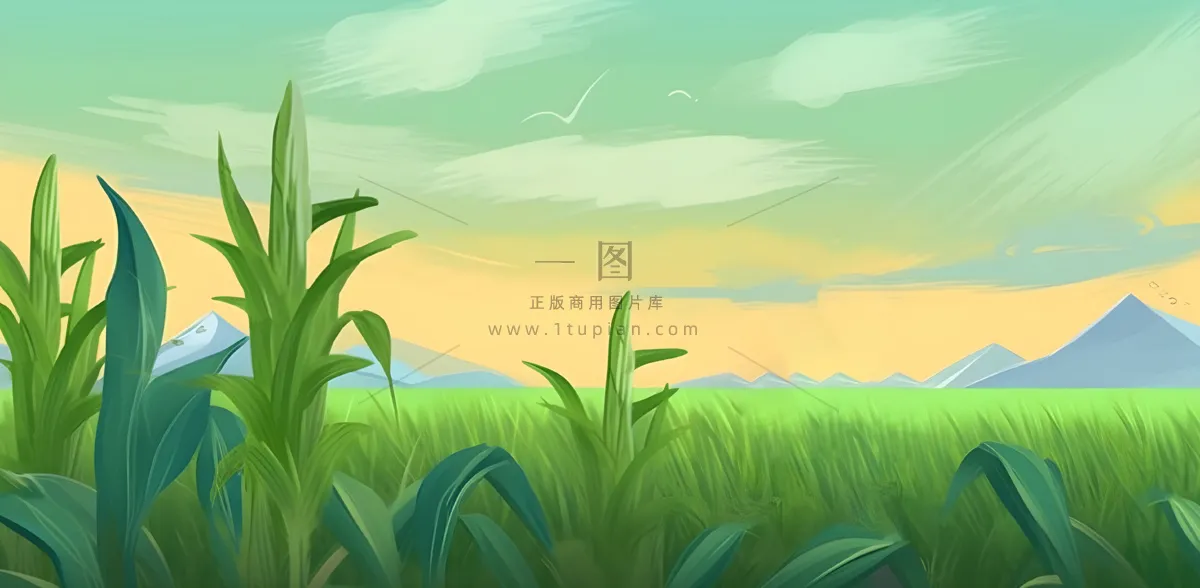 农田庄稼小麦玉米地夕阳晚霞绿色背景