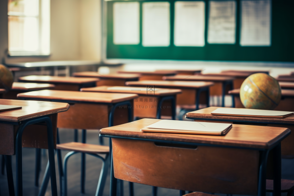 学校教室里的课桌书桌摄影图