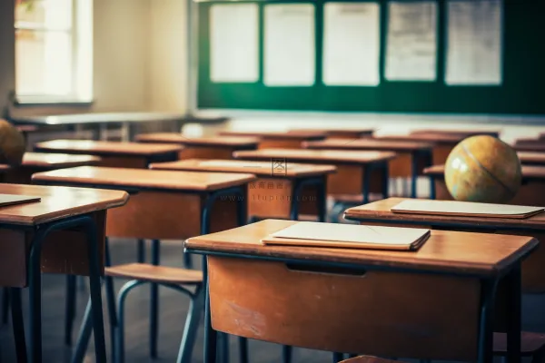 学校教室里的课桌书桌摄影图