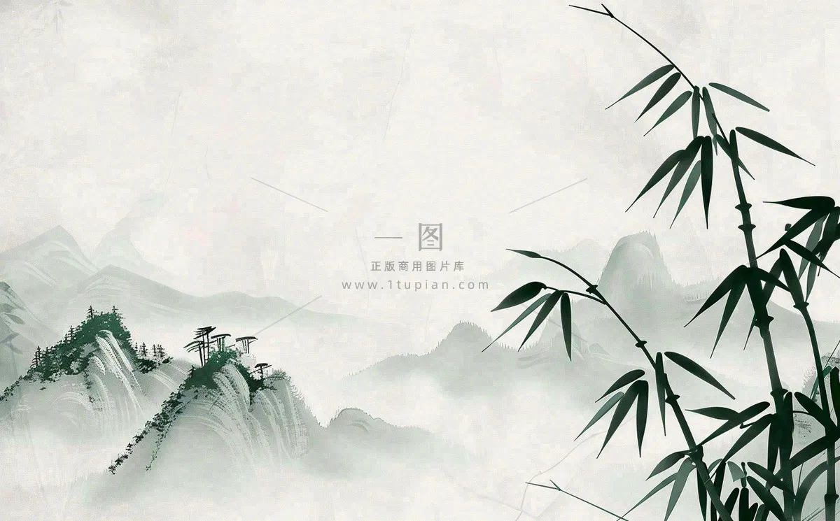 中国风插画山水画青山竹子竹叶水彩端午节清明节插画背景