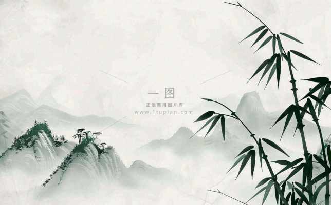 中国风插画山水画青山竹子竹叶水彩端午节清明节插画背景